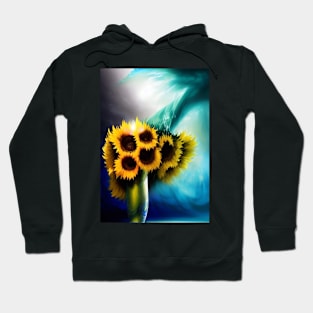 STUNNING CENTREPIECE SUNFLOWERS IN A VASE TEAL BACKGROUND Hoodie